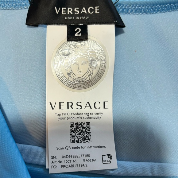NWOT VERSACE GRECA LOGO ONE SHOULDER ONE-PIECE SWIMSUIT IN GNAWED BLUE - Picture 10 of 11